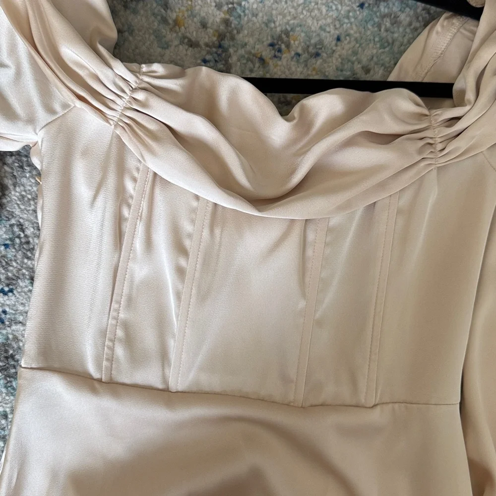 PrettyLittleThing Off-Shoulder Cream Mini Dress - Picture 8 of 10